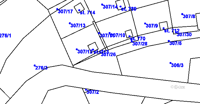 Parcela st. 307/26 v KÚ Líšný, Katastrální mapa