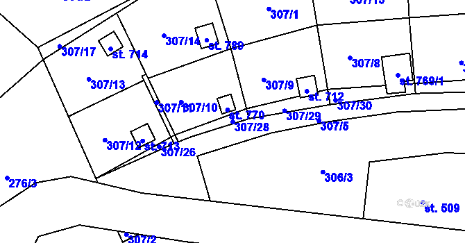 Parcela st. 307/28 v KÚ Líšný, Katastrální mapa
