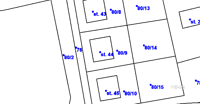 Parcela st. 44 v KÚ Dolní Miletín, Katastrální mapa