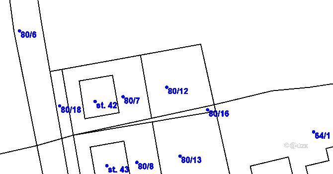 Parcela st. 80/12 v KÚ Dolní Miletín, Katastrální mapa
