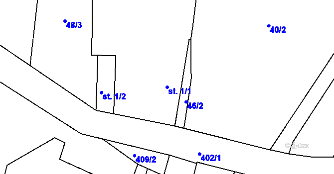 Parcela st. 1/1 v KÚ Horní Miletín, Katastrální mapa