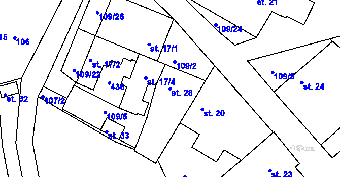 Parcela st. 28 v KÚ Horní Miletín, Katastrální mapa