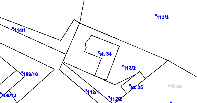 Parcela st. 34 v KÚ Horní Miletín, Katastrální mapa