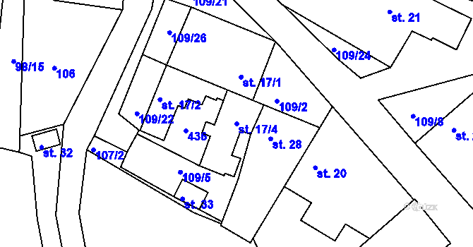 Parcela st. 17/4 v KÚ Horní Miletín, Katastrální mapa