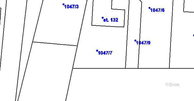 Parcela st. 1047/7 v KÚ Levín u Lišova, Katastrální mapa