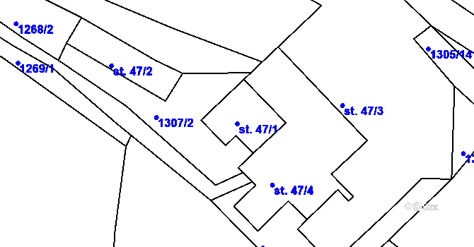 Parcela st. 47/1 v KÚ Levín u Lišova, Katastrální mapa