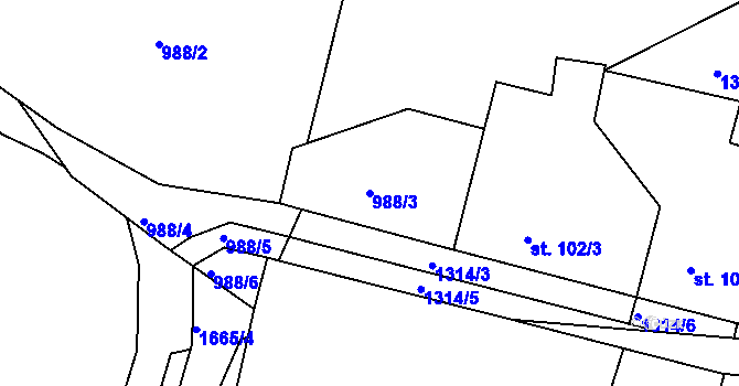 Parcela st. 988/3 v KÚ Levín u Lišova, Katastrální mapa