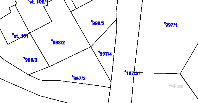 Parcela st. 997/4 v KÚ Levín u Lišova, Katastrální mapa