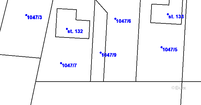 Parcela st. 1047/9 v KÚ Levín u Lišova, Katastrální mapa