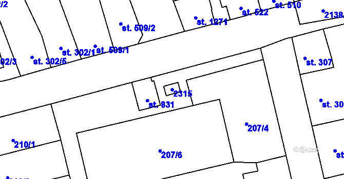 Parcela st. 2315 v KÚ Lišov, Katastrální mapa
