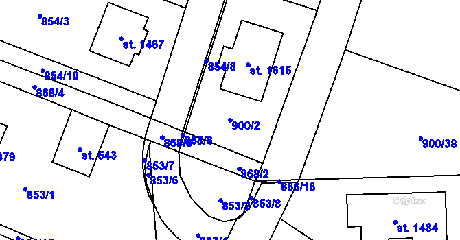 Parcela st. 900/2 v KÚ Lišov, Katastrální mapa