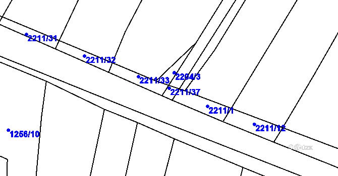 Parcela st. 2211/37 v KÚ Lišov, Katastrální mapa