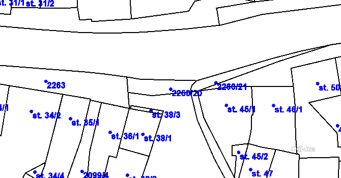 Parcela st. 2260/20 v KÚ Lišov, Katastrální mapa