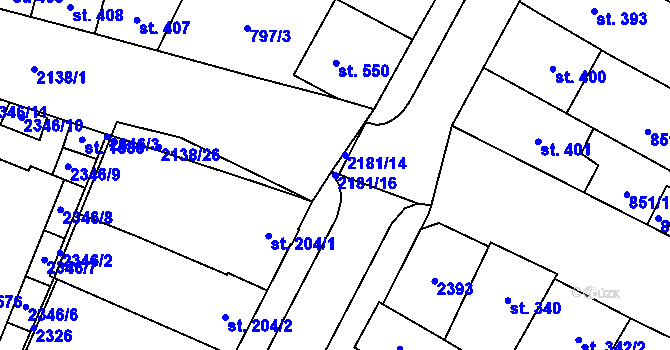 Parcela st. 2181/16 v KÚ Lišov, Katastrální mapa
