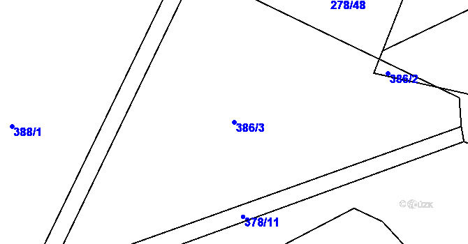 Parcela st. 386/3 v KÚ Lišov, Katastrální mapa