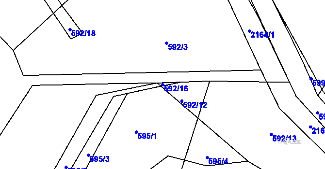 Parcela st. 592/16 v KÚ Lišov, Katastrální mapa