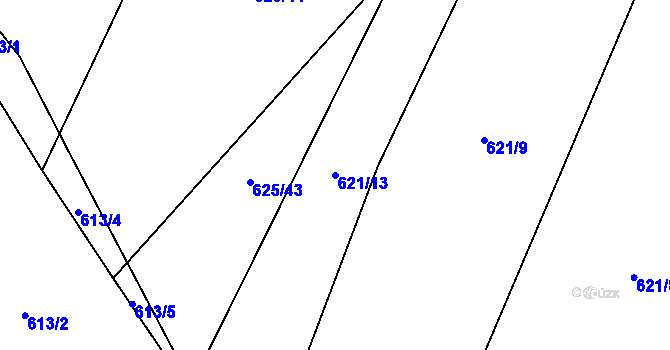 Parcela st. 621/13 v KÚ Lišov, Katastrální mapa