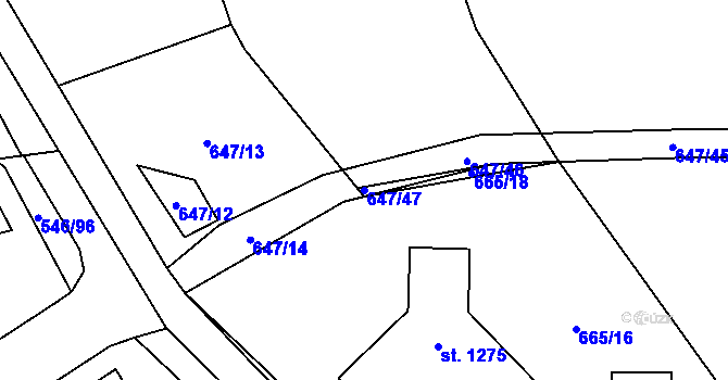 Parcela st. 647/47 v KÚ Lišov, Katastrální mapa