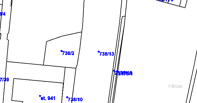 Parcela st. 738/13 v KÚ Lišov, Katastrální mapa