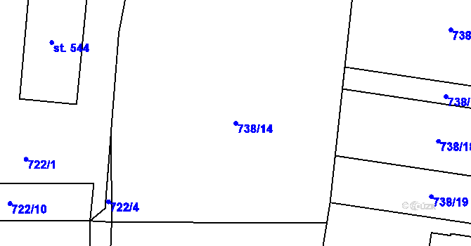 Parcela st. 738/14 v KÚ Lišov, Katastrální mapa