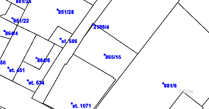 Parcela st. 865/15 v KÚ Lišov, Katastrální mapa