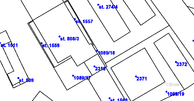 Parcela st. 1089/18 v KÚ Lišov, Katastrální mapa