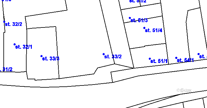 Parcela st. 33/2 v KÚ Lišov, Katastrální mapa