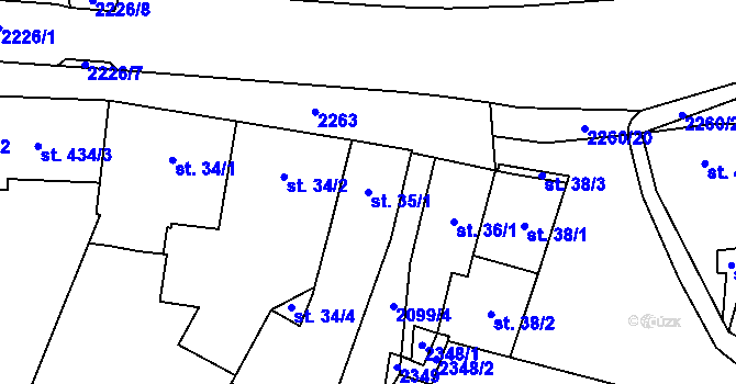 Parcela st. 35/1 v KÚ Lišov, Katastrální mapa