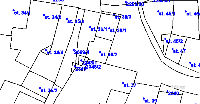 Parcela st. 38/2 v KÚ Lišov, Katastrální mapa