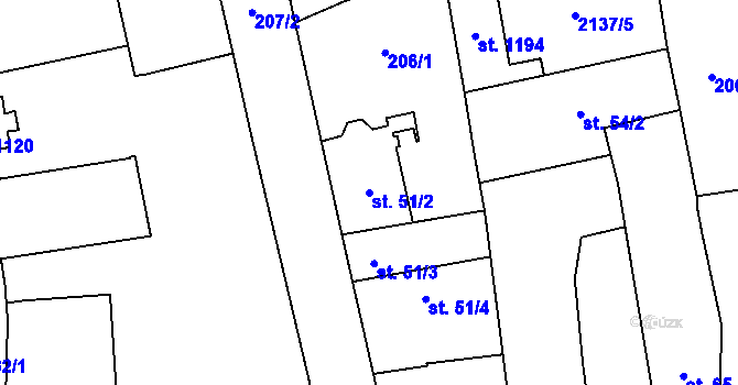 Parcela st. 51/2 v KÚ Lišov, Katastrální mapa