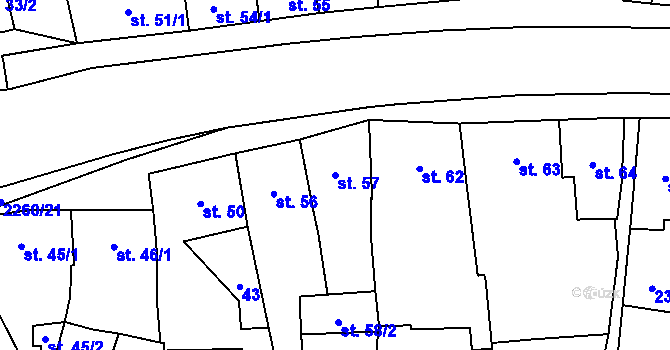 Parcela st. 57 v KÚ Lišov, Katastrální mapa