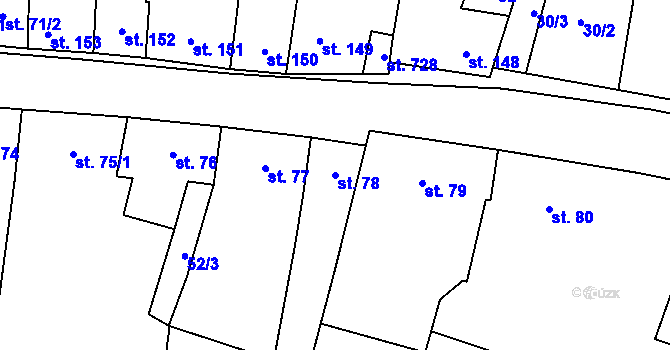 Parcela st. 78 v KÚ Lišov, Katastrální mapa