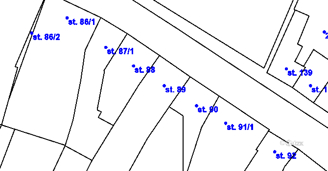 Parcela st. 89 v KÚ Lišov, Katastrální mapa