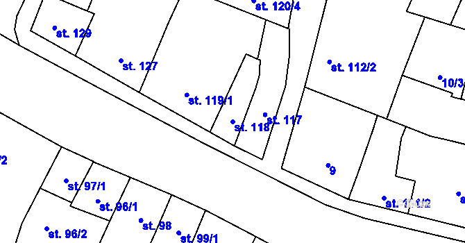 Parcela st. 118 v KÚ Lišov, Katastrální mapa