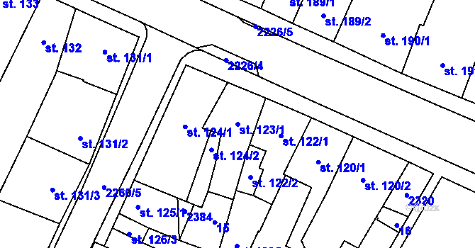 Parcela st. 123/1 v KÚ Lišov, Katastrální mapa