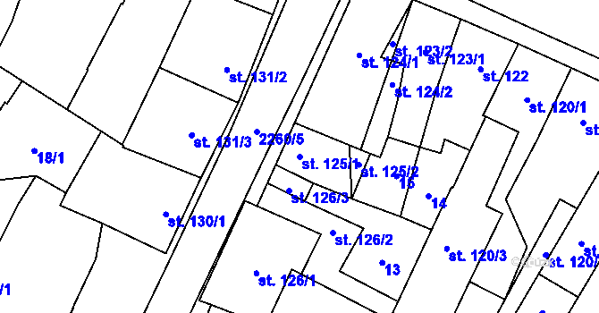 Parcela st. 125/1 v KÚ Lišov, Katastrální mapa