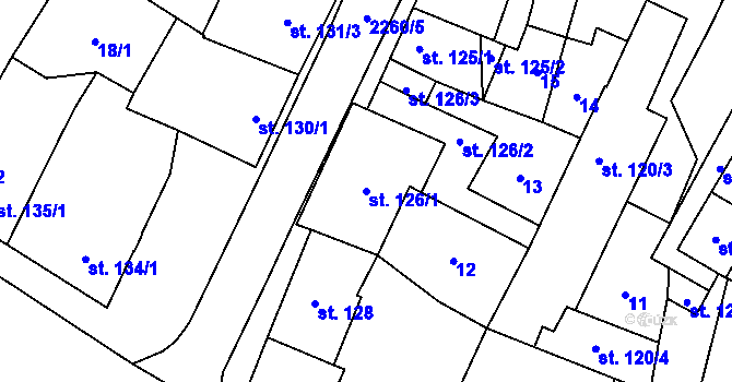 Parcela st. 126/1 v KÚ Lišov, Katastrální mapa