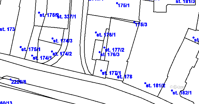Parcela st. 176/3 v KÚ Lišov, Katastrální mapa