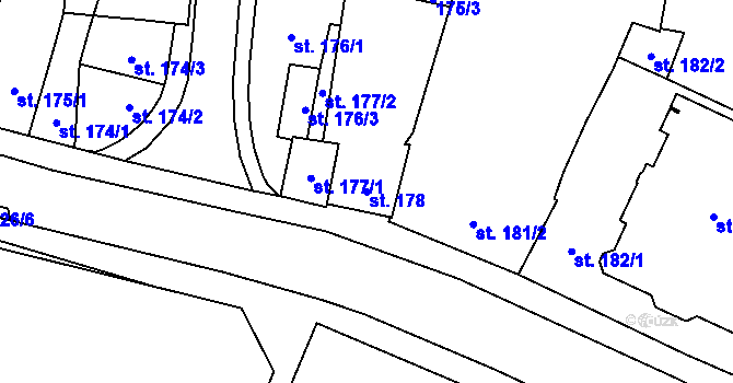 Parcela st. 178 v KÚ Lišov, Katastrální mapa