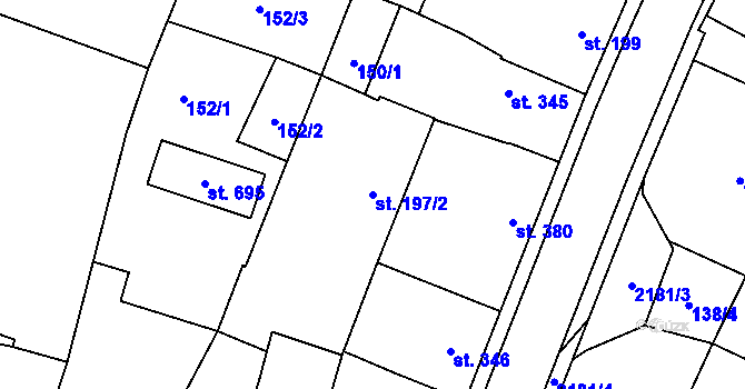 Parcela st. 197/2 v KÚ Lišov, Katastrální mapa