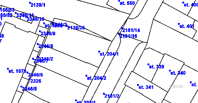 Parcela st. 204/1 v KÚ Lišov, Katastrální mapa