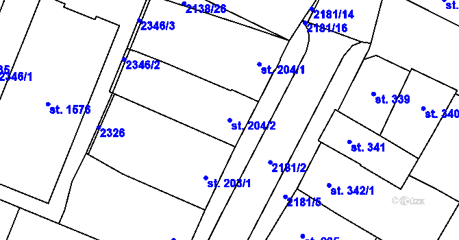 Parcela st. 204/2 v KÚ Lišov, Katastrální mapa
