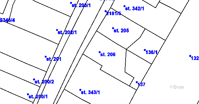 Parcela st. 206 v KÚ Lišov, Katastrální mapa