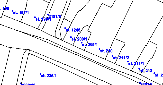 Parcela st. 209/1 v KÚ Lišov, Katastrální mapa