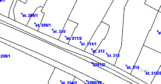 Parcela st. 211/1 v KÚ Lišov, Katastrální mapa