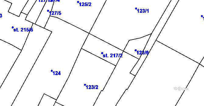Parcela st. 217/2 v KÚ Lišov, Katastrální mapa