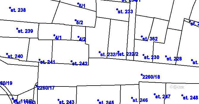 Parcela st. 232/1 v KÚ Lišov, Katastrální mapa
