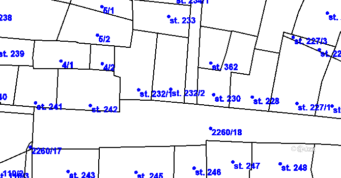 Parcela st. 232/2 v KÚ Lišov, Katastrální mapa