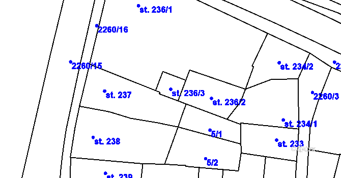 Parcela st. 236/3 v KÚ Lišov, Katastrální mapa