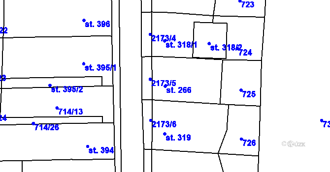 Parcela st. 266 v KÚ Lišov, Katastrální mapa